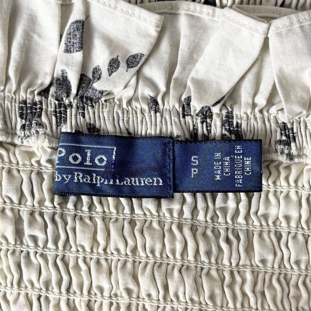 POLO RALPH LAUREN 90s Taupe Floral Square Neck Smocked Long Sleeve Ruffled Top S - Picture 7 of 10